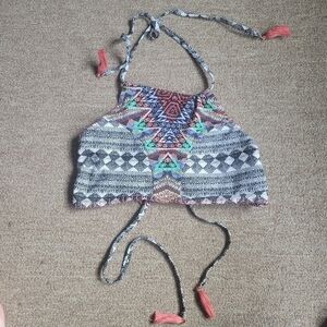 NWOT No Boundaries Women's Tribal Aztec Print Halter Swim Top Size Large (11-13)